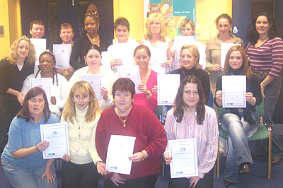Lisa Walsh, Manager of the Childcare Resource Centre (extreme left), pictured with all 16 award recipients.
